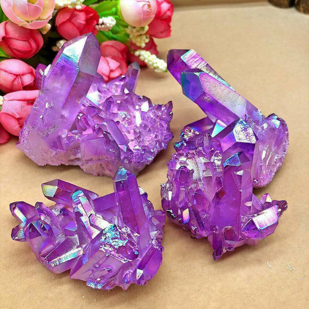 50-80g Natural Aura Angel Crystal Cluster Quartz Titanium Healing Specimen~ NEW