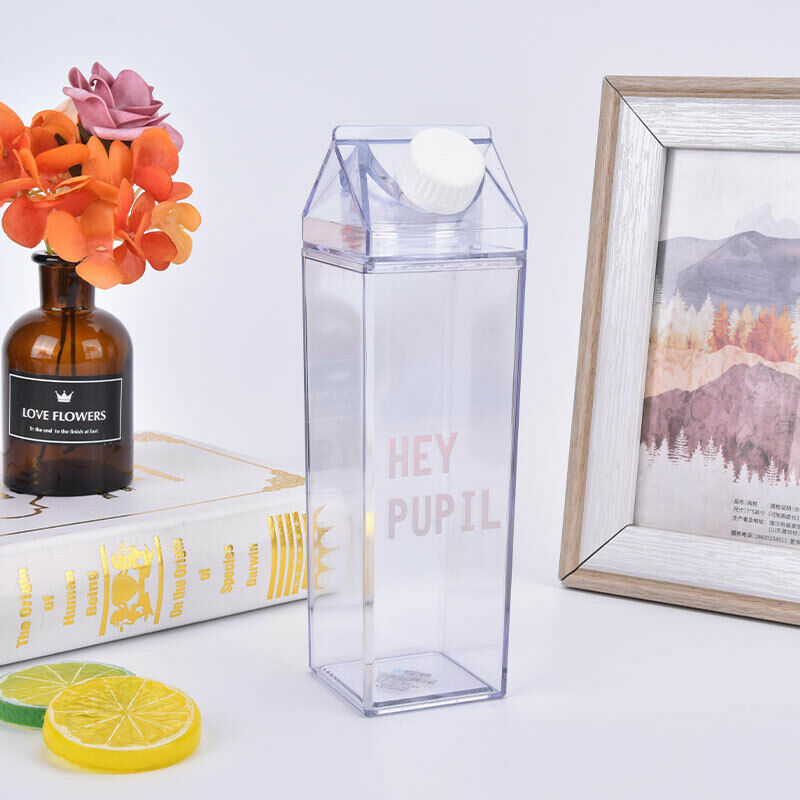 Creative Cute Plastic Clear Milk Carton Water Bottle Transparent Milk Box Cu CH