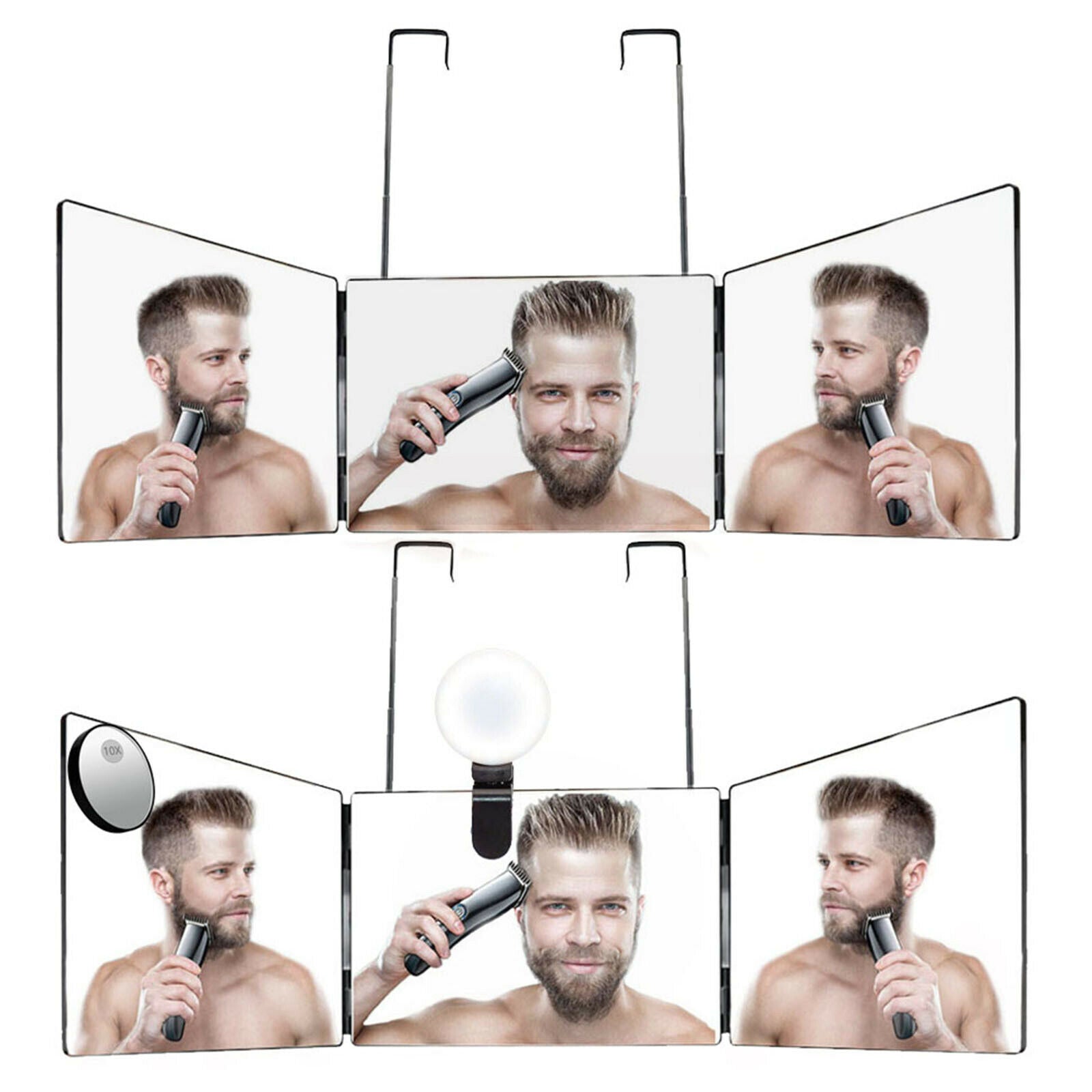 Hair Cutting 3 Way Mirror w/ 10x Magnification Mirror Trifold Mirror Tool