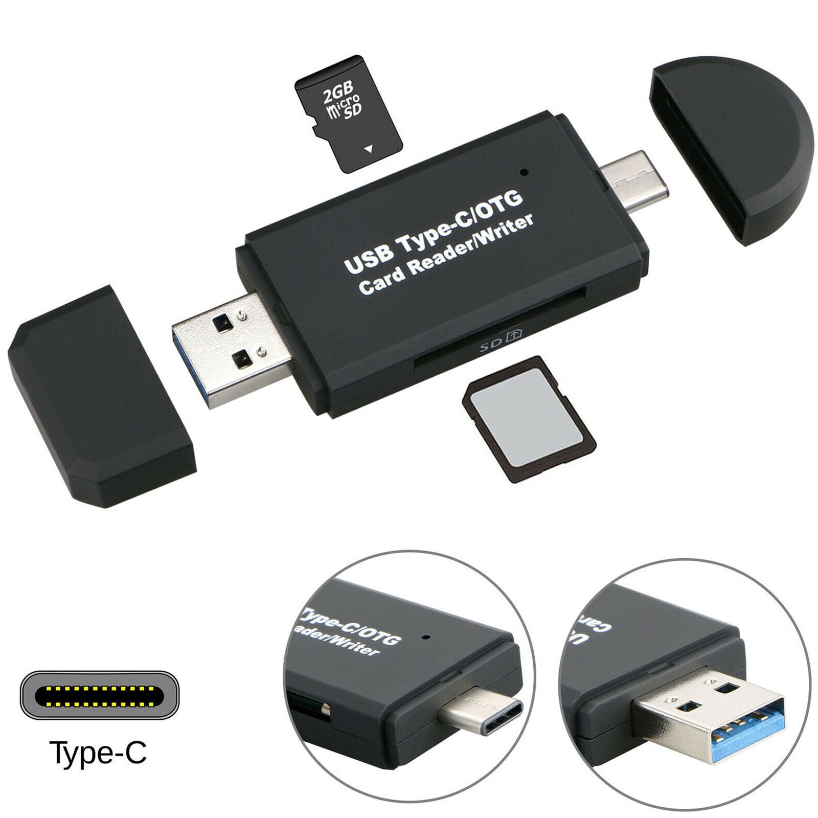 USB C 3.0 Type C to USB3.0 OTG HUB Adapter USB/TF/SD Micro SD Memory Card Reader