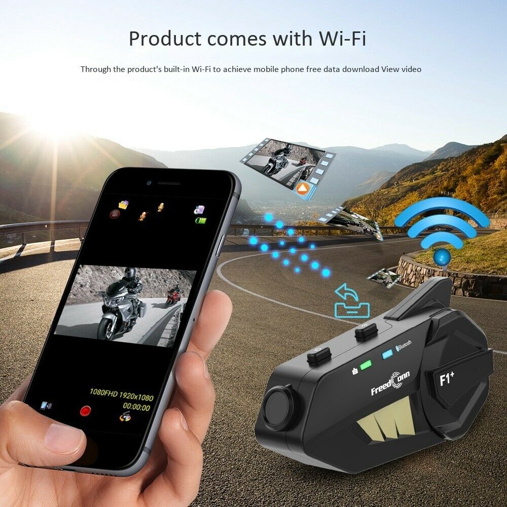 Freedconn F1 Motorcycle WiFi Driving Recorder 1080P  Bluetooth 5.0 Helmet HeadB7