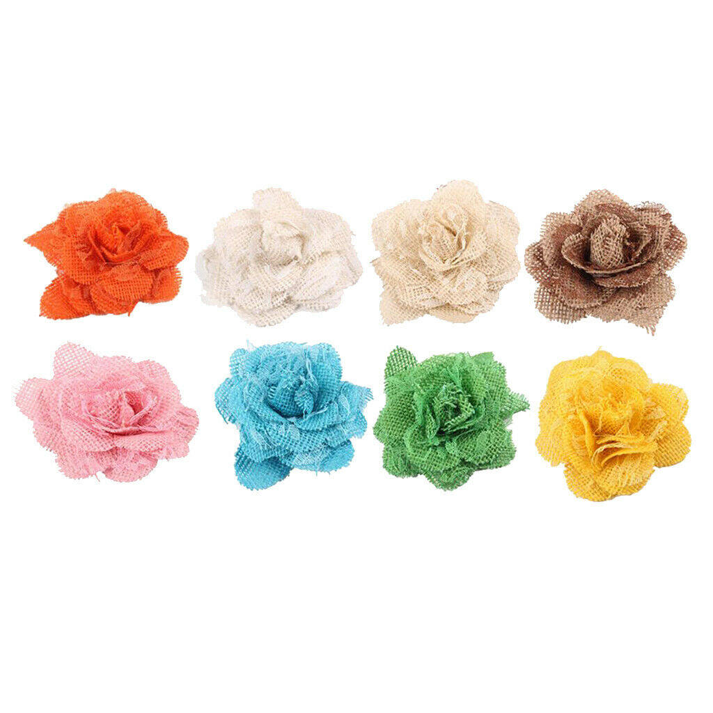 Hessian Burlap Lace Rose Flower Heads Rustic Wedding Decor 3.94inch