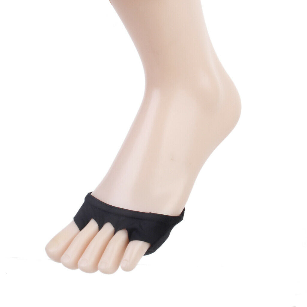 Women Anti-slip 5-Toe Forefoot Socks Massage Cushions One Pair Black