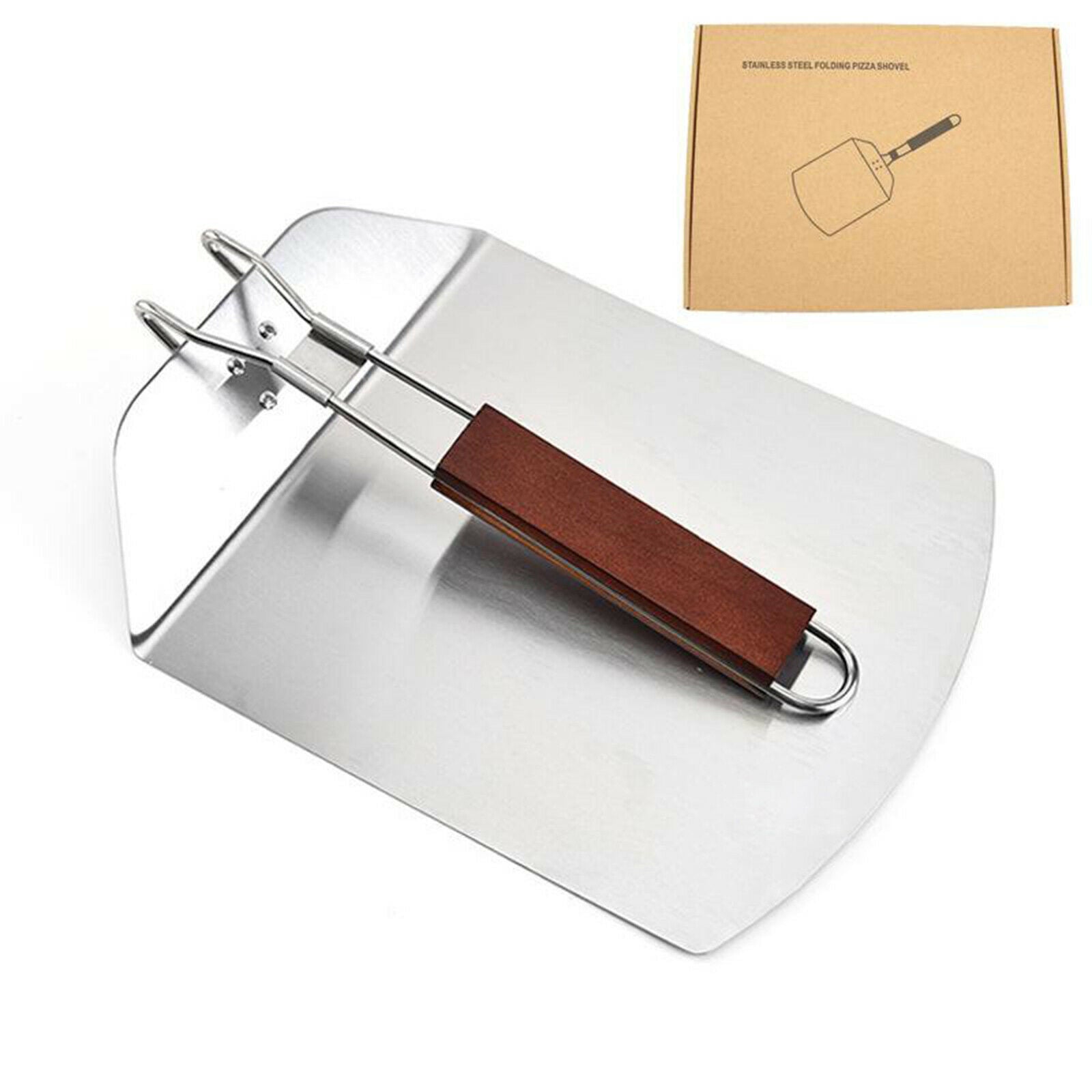 Stainless Steel Pizza Peel Foldable Wooden Handle Baker Paddle Shovel