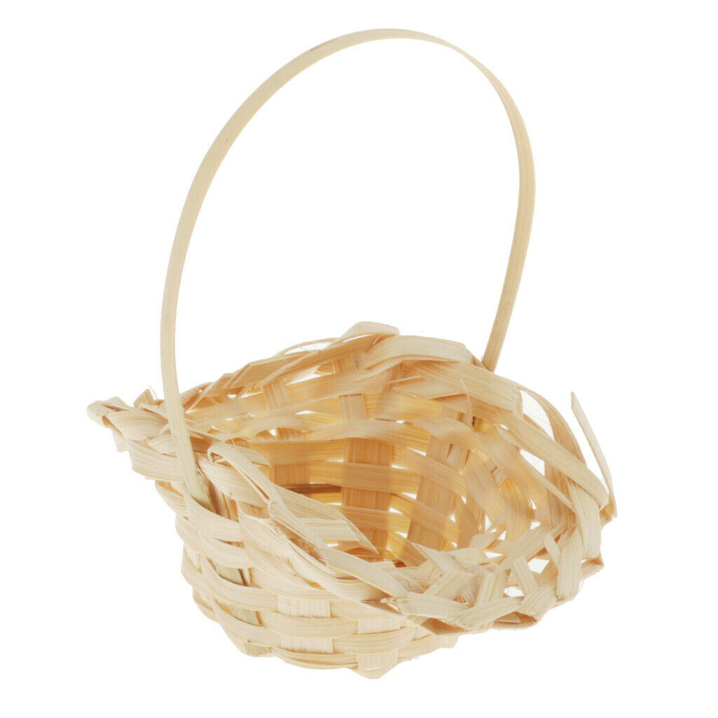 Mini Woven Flower Basket with Handle Simulation Furniture Fairy Garden Decor
