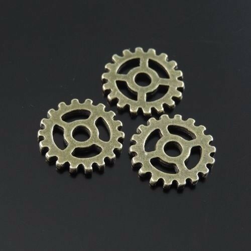 30PCS Retro Bronze Gear Bracelet Charm Alloy Cog Pendant Steampunk Jewelry 15mm