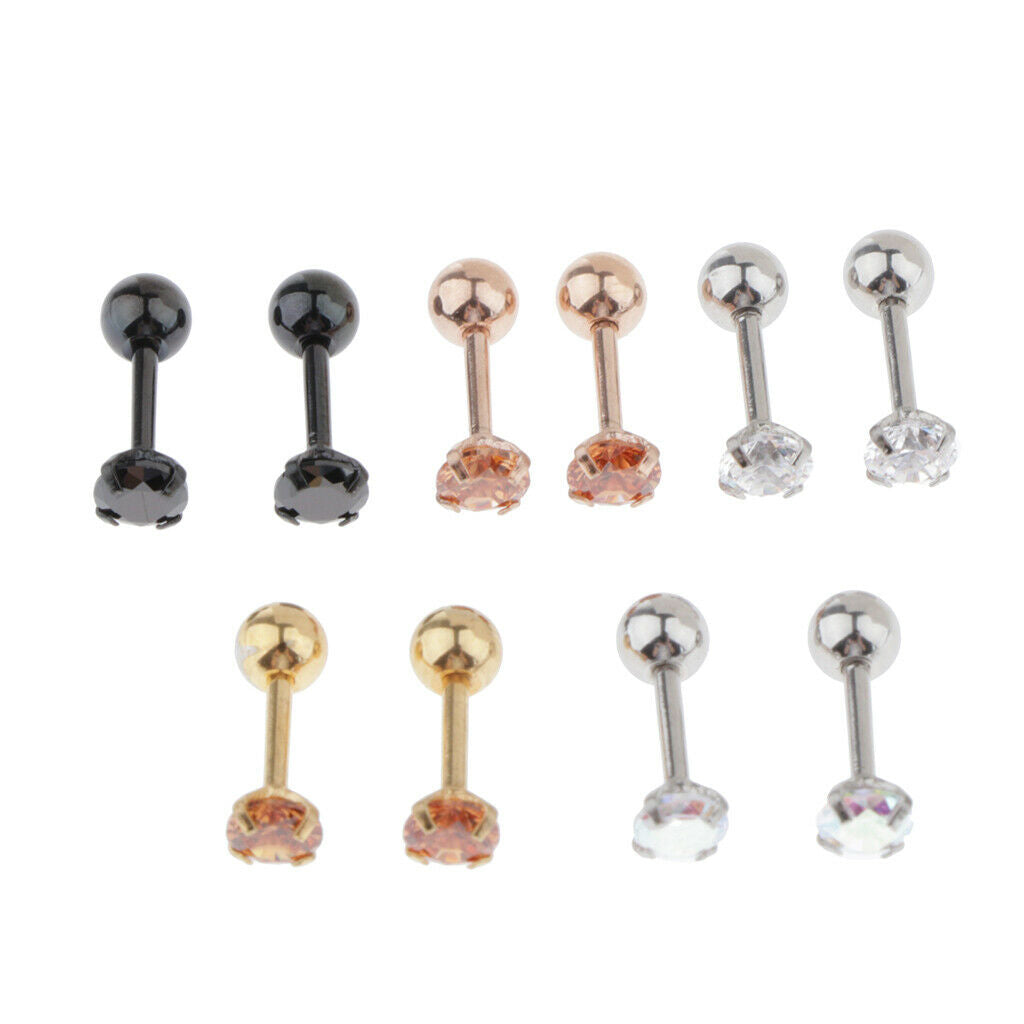 5 Pairs Stainless Steel Ear Stud Earrings Fashion Jewelry 5 Colors