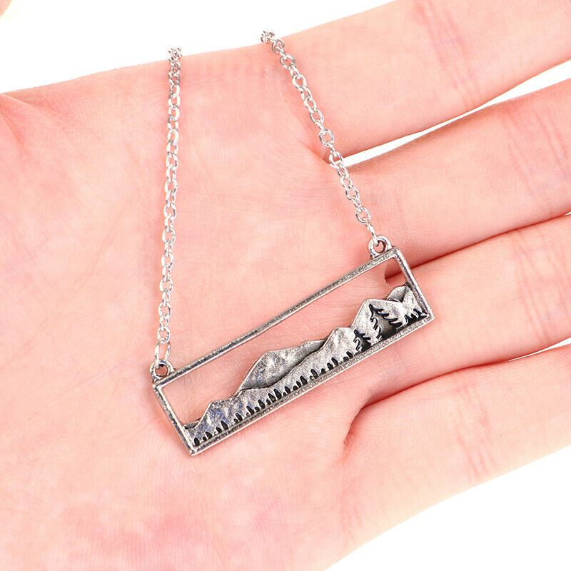Mountain Range Pine Trees Pendant Necklace Landscape Jewelry Christmas G JD