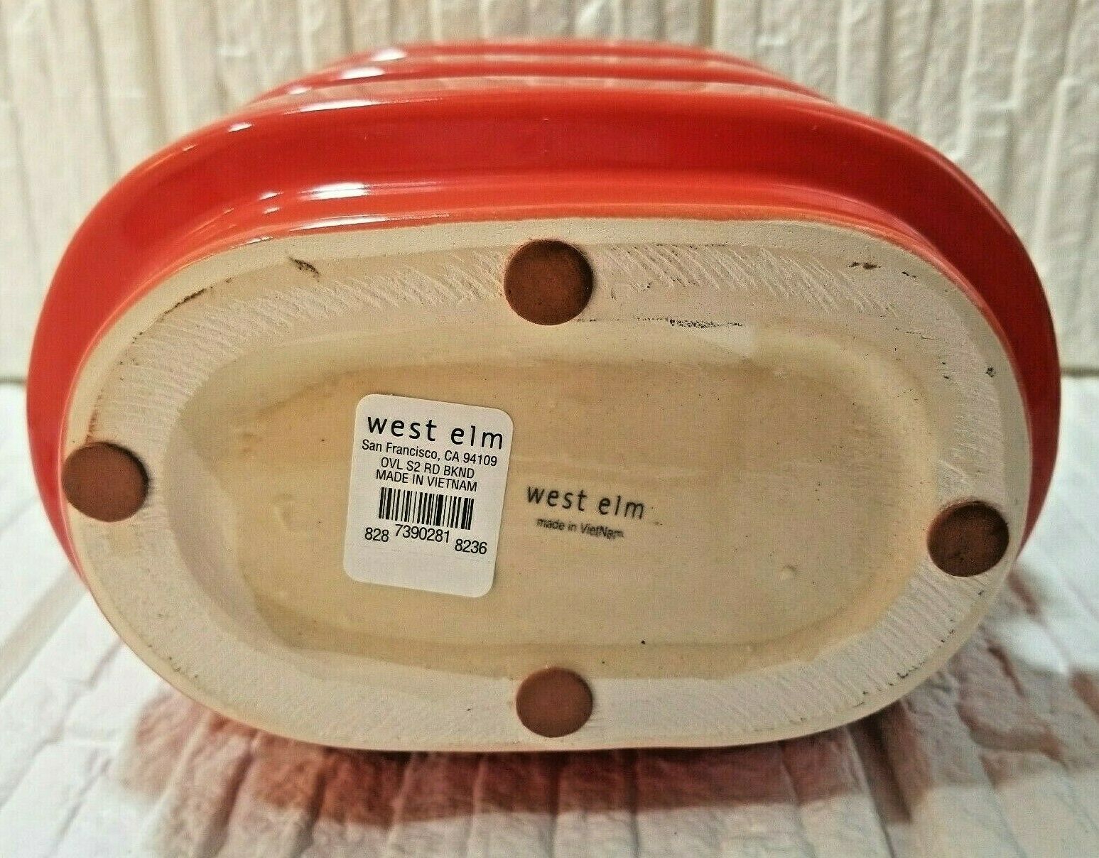 West Elm MoMA Horizontal Ribbed Stripe Oval Ceramic Vase Vibrant Orange 6 x 5 x7