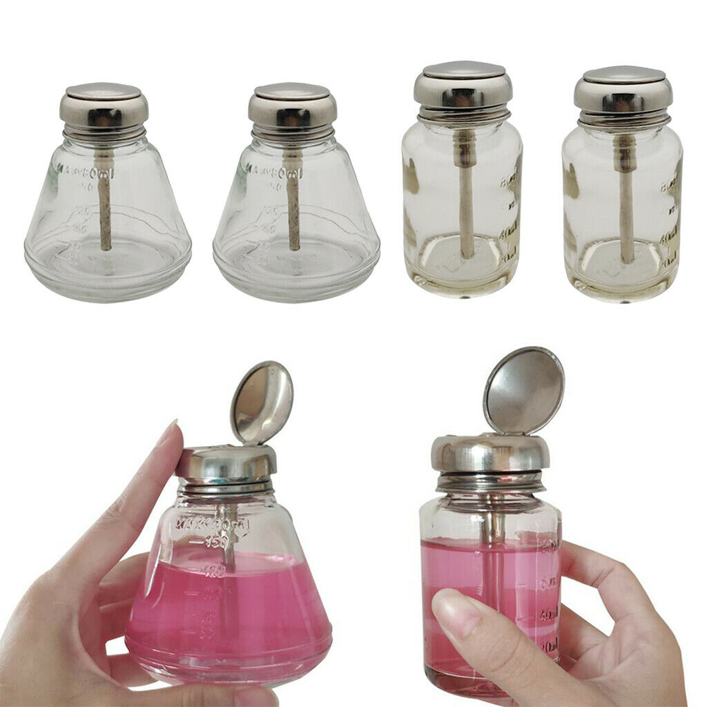 4 Pcs 80+180ml Empty Nail Polish Remover Pump Dispenser Push Down Press Bottles