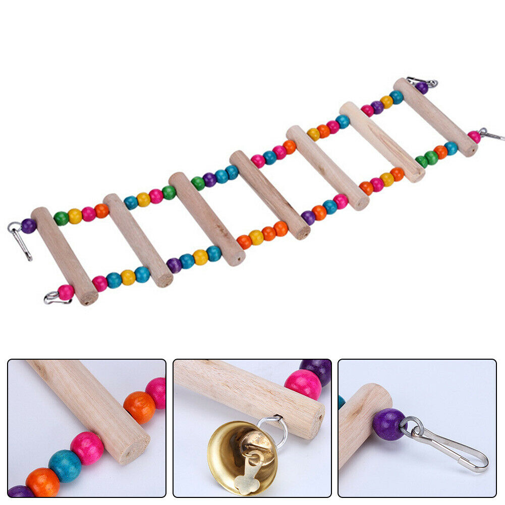Pet Parrot Ladder Hanging Colorful Balls Wooden Bird Climbing Stairs Perch @
