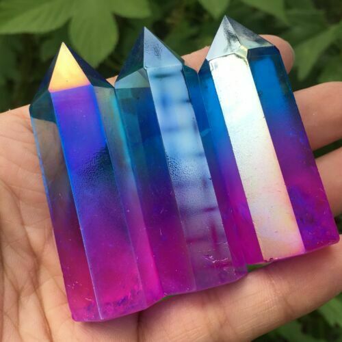 TOPï¼Natural Titanium Rainbow Quartz Obelisk Wand Crystal Tower Point Healing USA