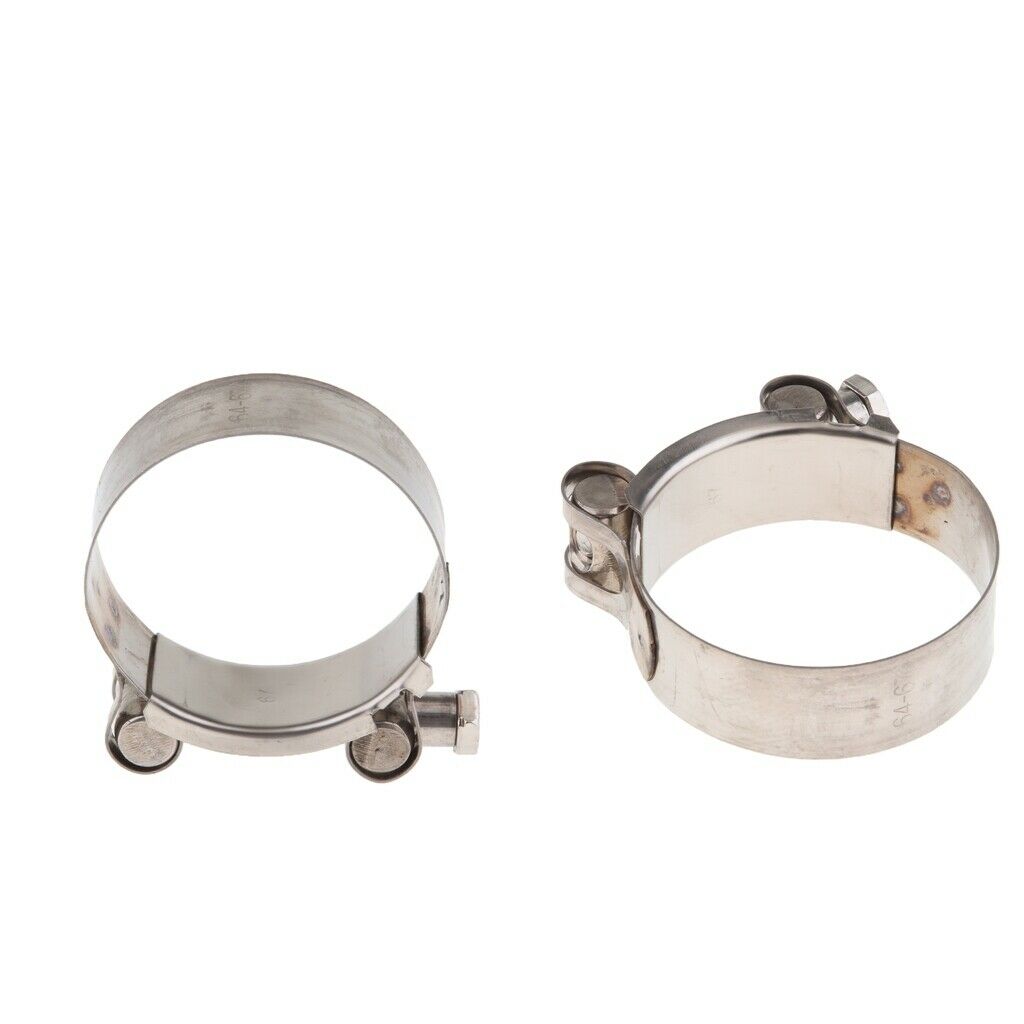 2Pcs Universal Motorcycle Exhaust Pipe Clamp Clip - Stainless Steel 64-67mm