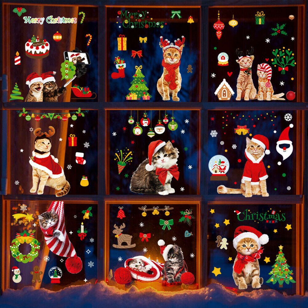 9Pcs/set Christmas Window Static Stickers Glass Door Decals Holiday Xmas Decor