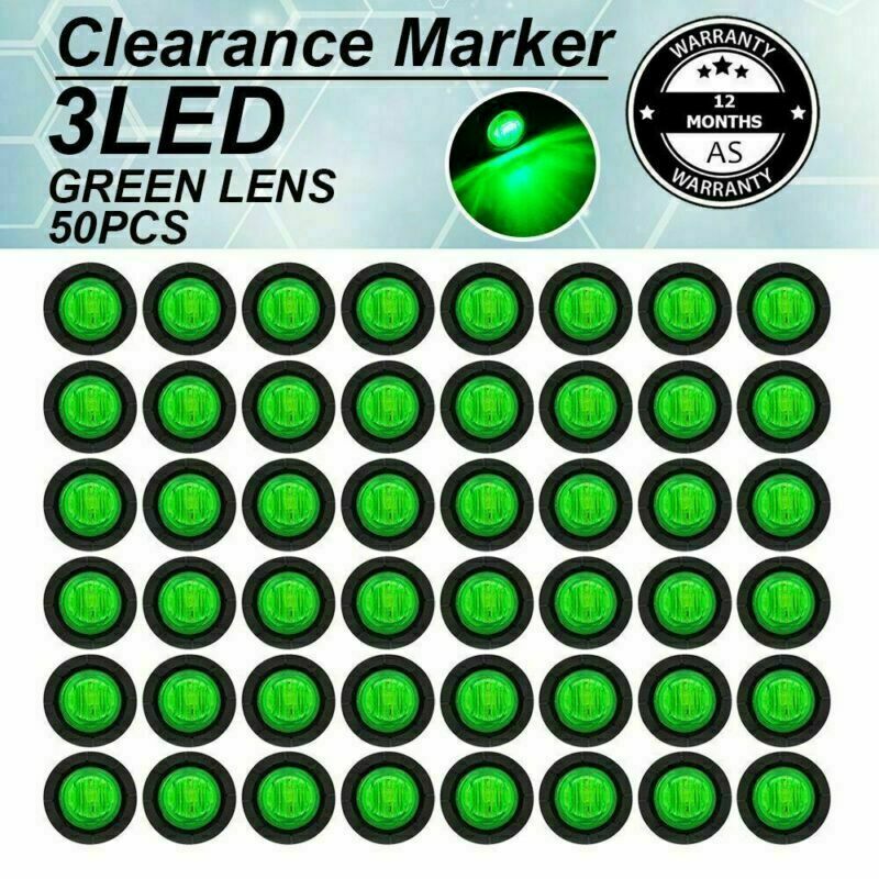 50 X 12V Mini Side 3/4" Round Marker 3 LED Bullet Truck Car Trailer Green Lights
