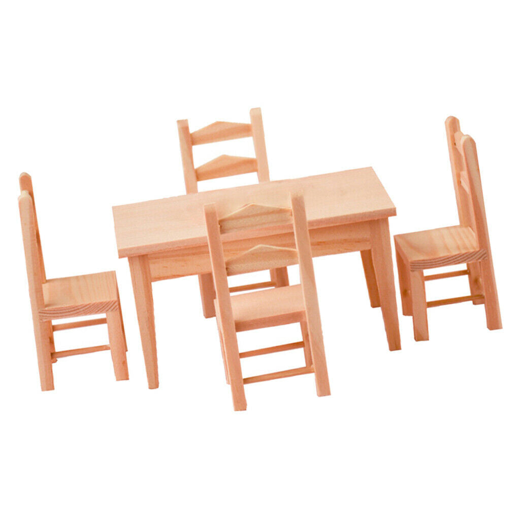1/12 Simulation Natural Wooden Table with Chairs Scene Set Accessories