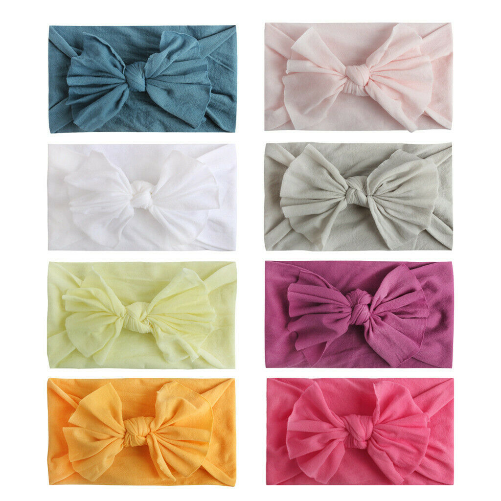 8PCS Toddler Baby Solid Headband Hair Band Bow Accessories Headwear for 0-2Years