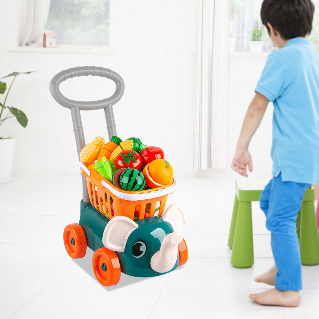 Funny Deluxe Mini Shopping Cart w/ Vegetable Fruit Playset Preschool Toys