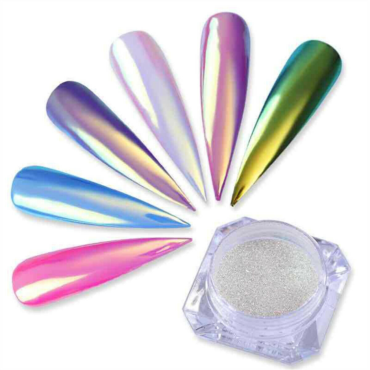 2PCS Color-Change Neon Aurora Mermaid Nail Glitter Powder Mirror Chrome Pigment