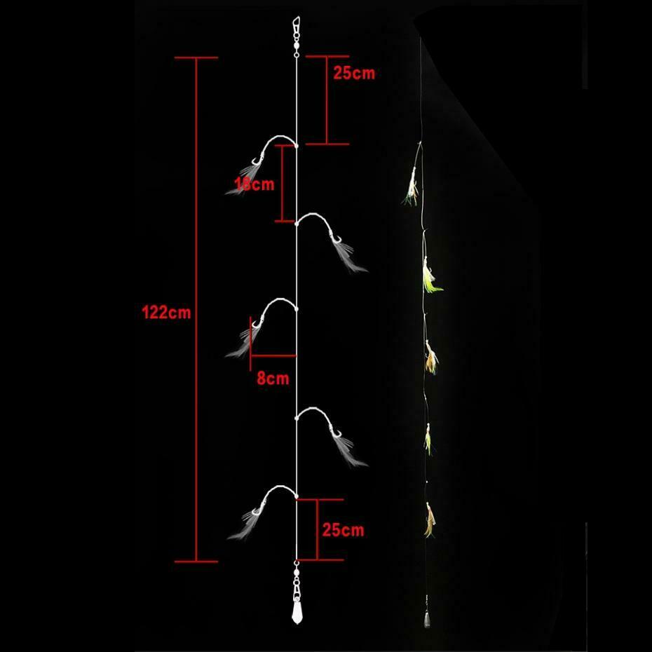 5Pcs 1/0# Octopus Rigs Glow in the Dark Baits Fishing Lures Catch Hooks Sea Bass