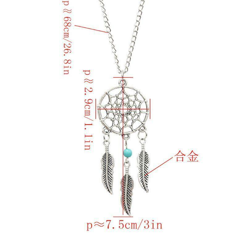 Women's Dangling Leave Charms Filigree Tribal Dream Catcher Pendant Necklace