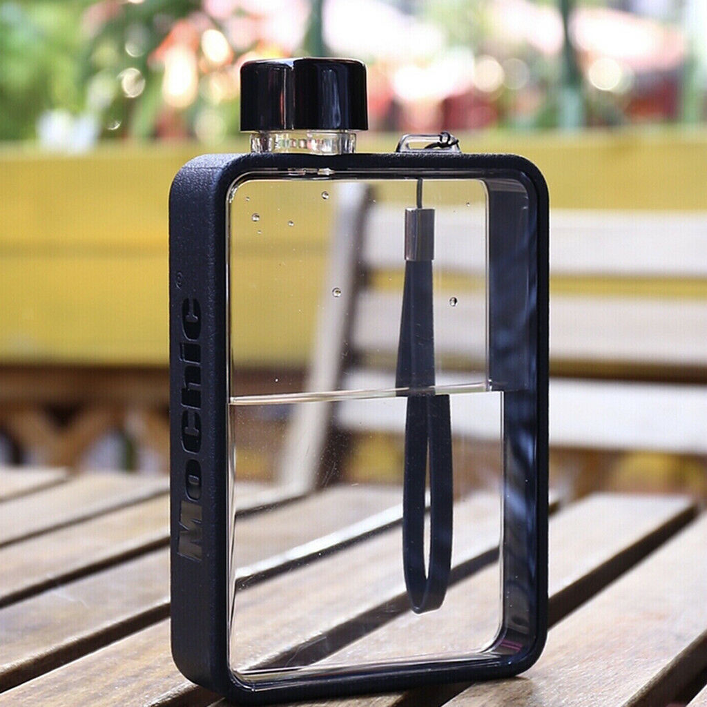 Reusable Flat Plastic Water Bottle, Special Book Shape Bottle Design Black