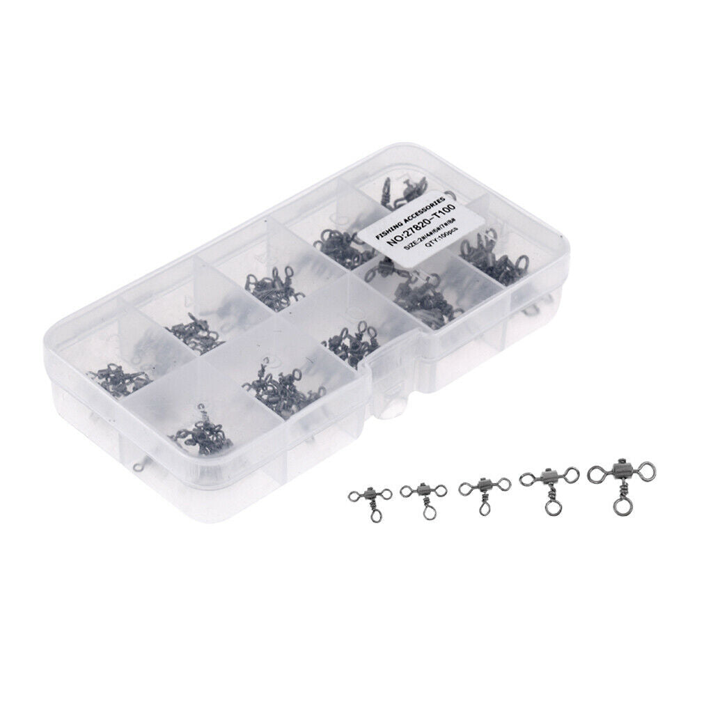 100pcs/box Heavy Duty 3 Way Fishing Rolling Swivels Rigs Link 2#/4#/6#/7#/8#