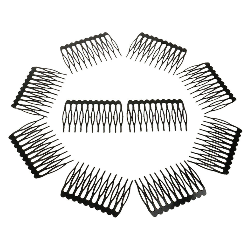 Set of 10 plug-in comb hair accessories women, metal, black