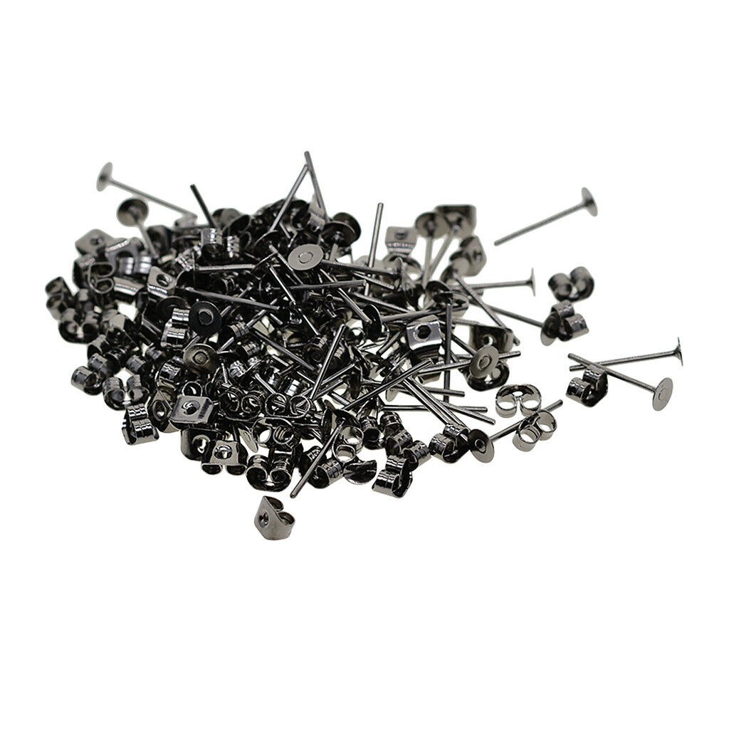 Iron Earring Posts w/ Stopper Backs Jewelry Making DIY Flat Ear Stud Pins