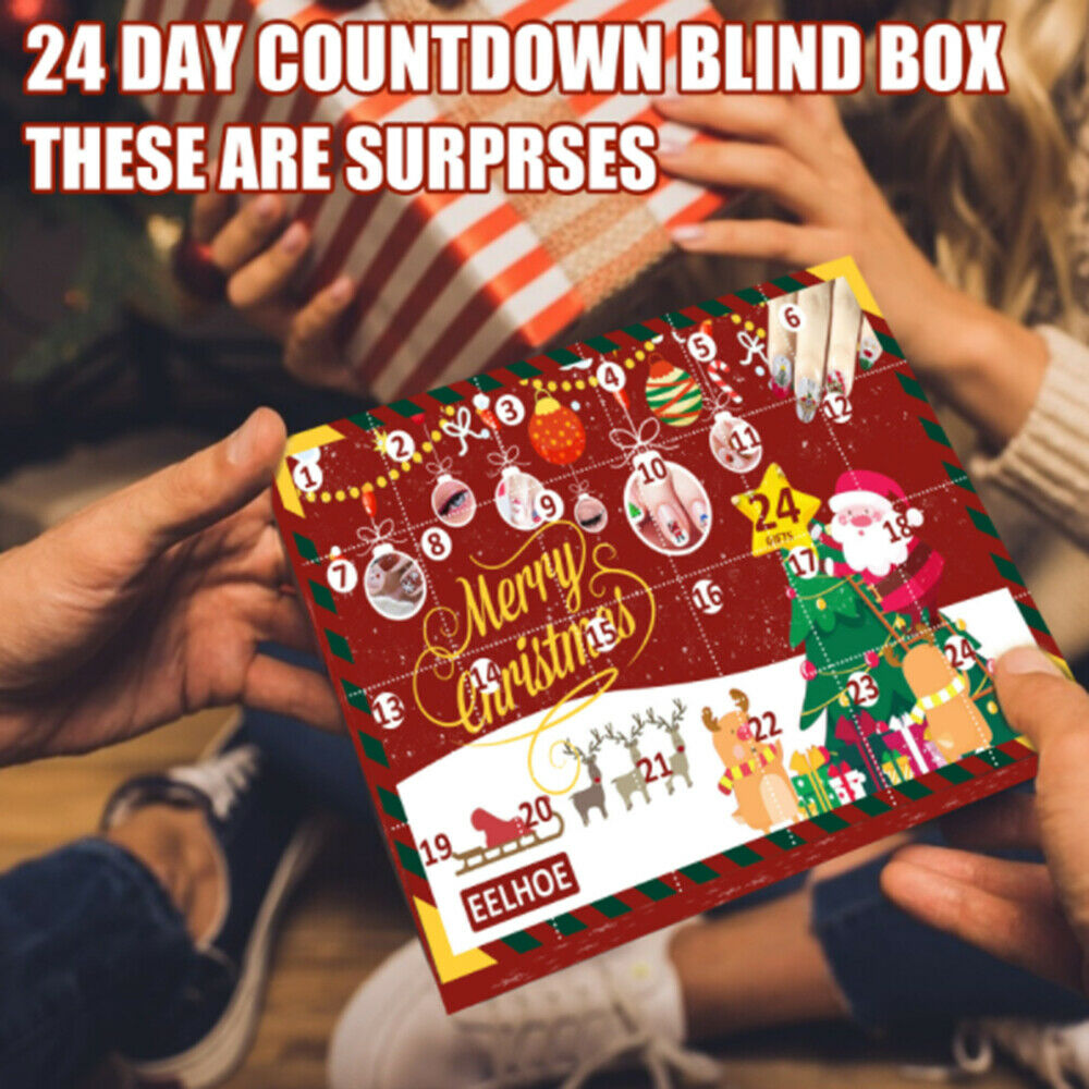 24 Grids Nail stickers Gift Box Christmas Advent Calendar Nail Stickers Trinket