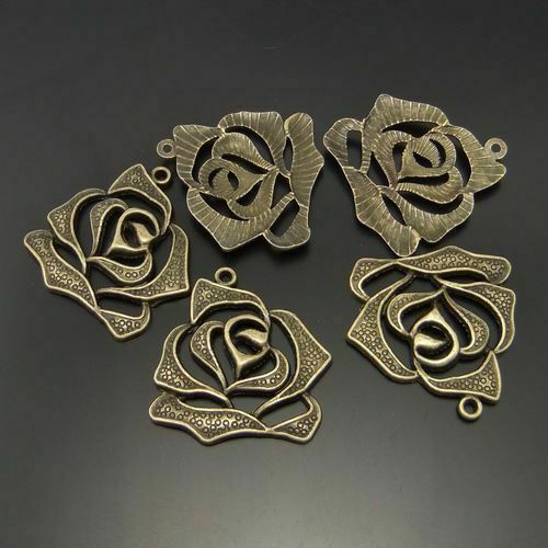 20 pcs Antiqued Bronze Hollowed Flower Alloy Charm Rose Pendant Findings 28*25mm