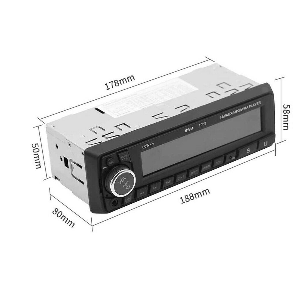 Metal Auto Stereo MP3 Player FM AUX USB Input Bluetooth 7.4x2.28x3.94inch