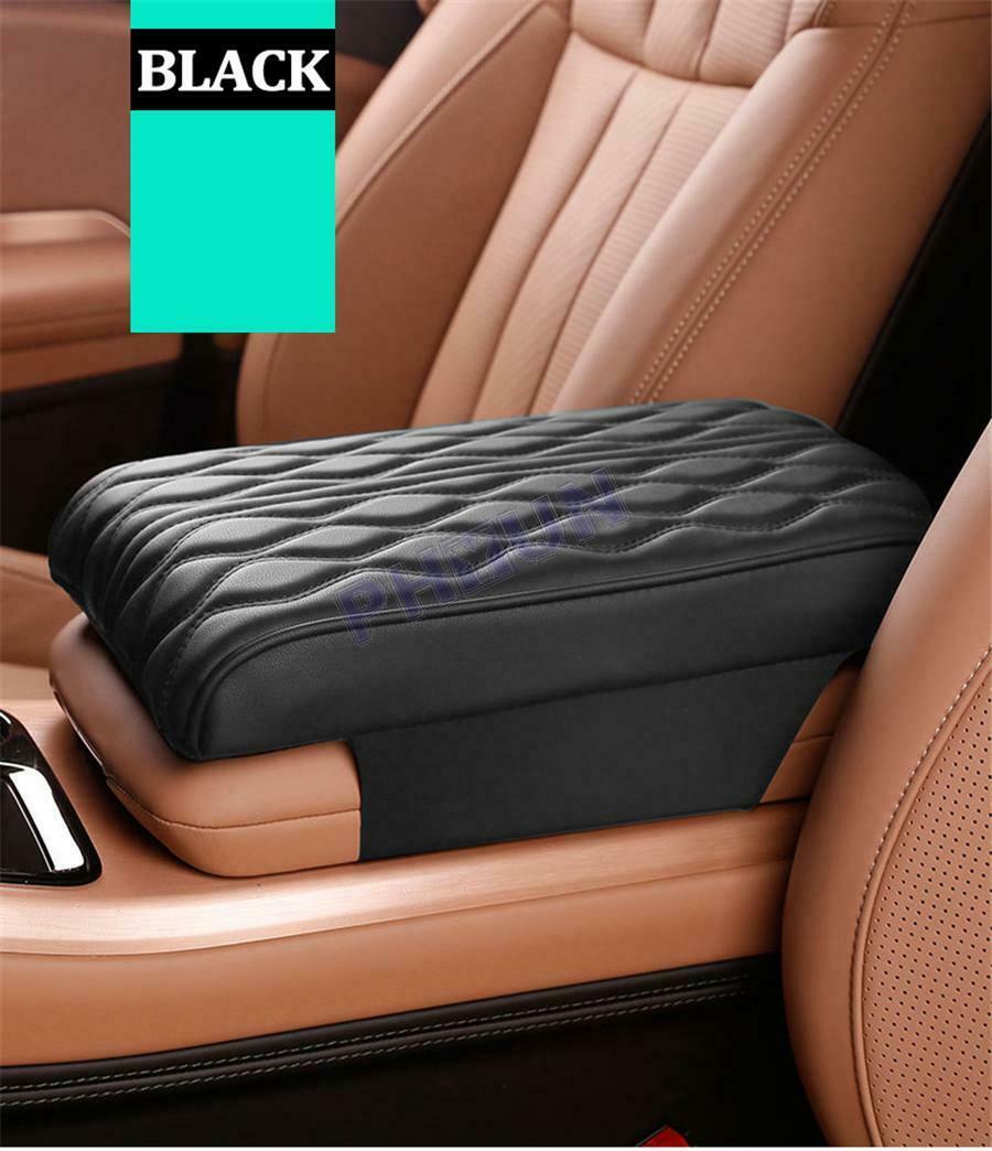 Universal Car Armrests Box Pad Cover Wave Style Cushion Premium Black PU leather