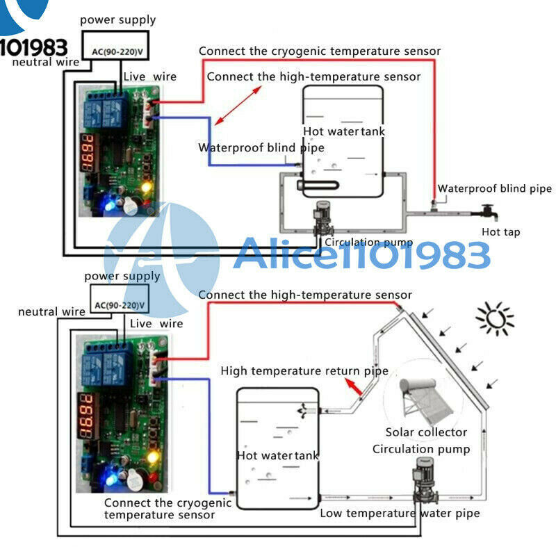 DC 5-24V Digital LED Display Temperature Controller Module w/ DS18B20 Probe