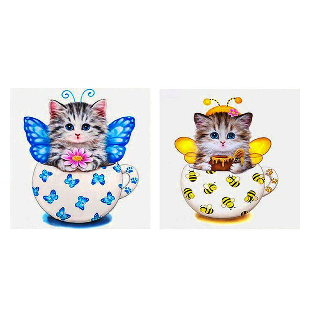 2 Set Cartoon Cat DIY 5D Diamond Embroidery Painting Cross Stitch Kit Decor