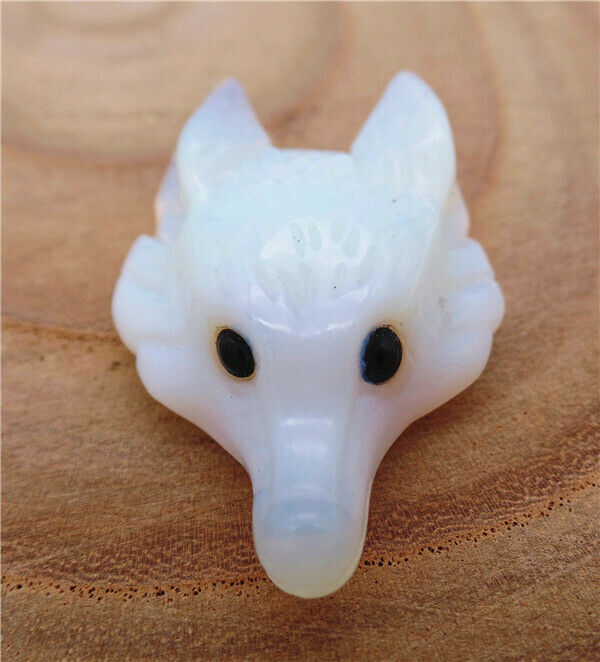 38x25x11mm White Opal Carved Fox Head Statue Reiki Healing Decoration HH8127