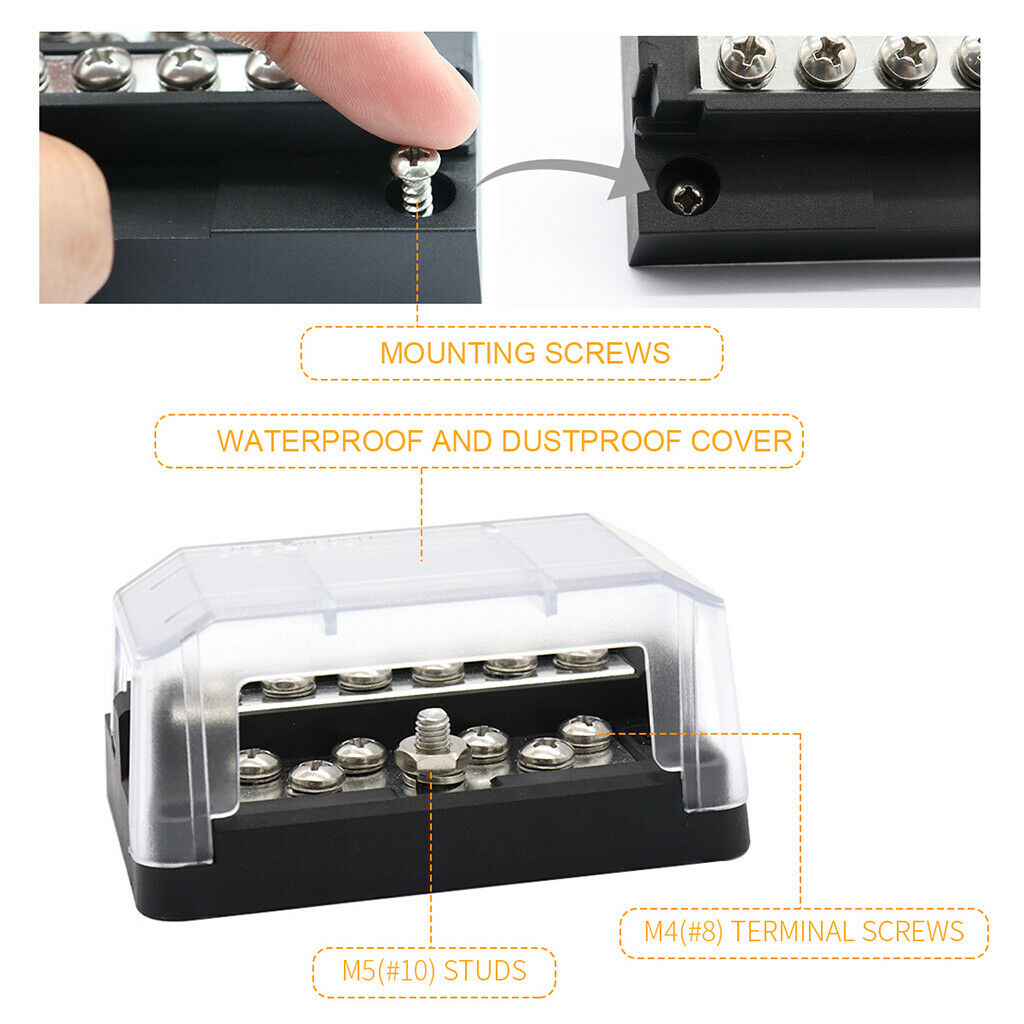 2XNegative Bus Bar DC Terminal for Car RV Marine Boat 12 Way Barrier Strip Block