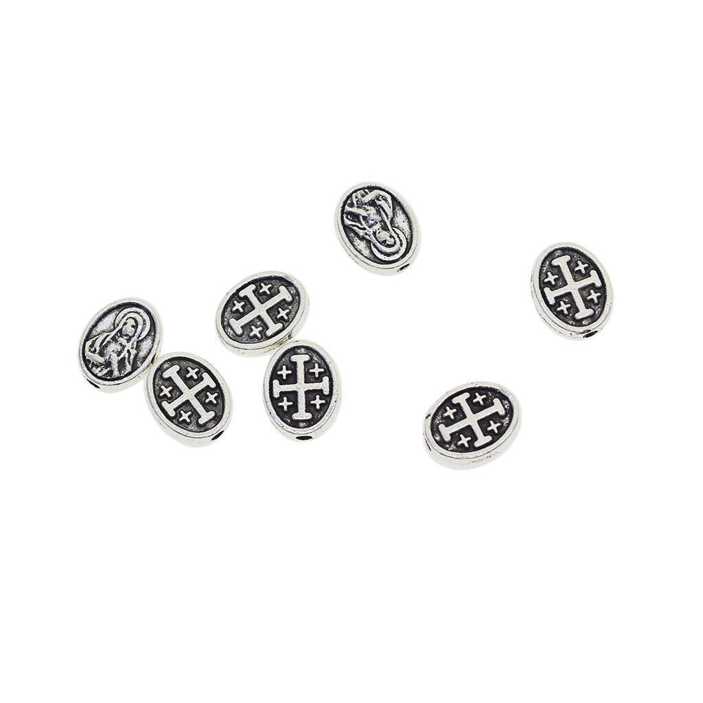 50pcs Alloy Mary Cross Oval Spacer Beads Jewelry Making Charms Findings