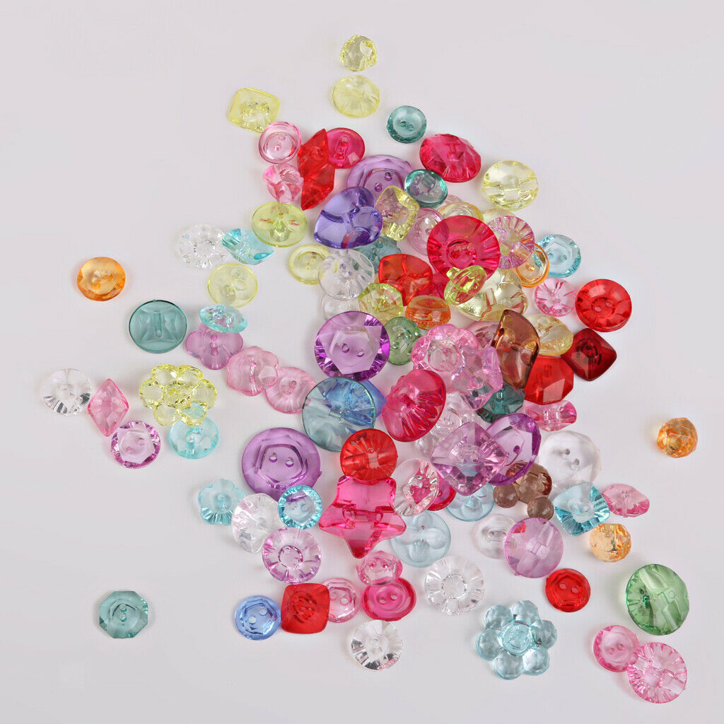 100x Mixed Acrylic Transparent DIY Sewing Buttons Scrapbooking Card Making