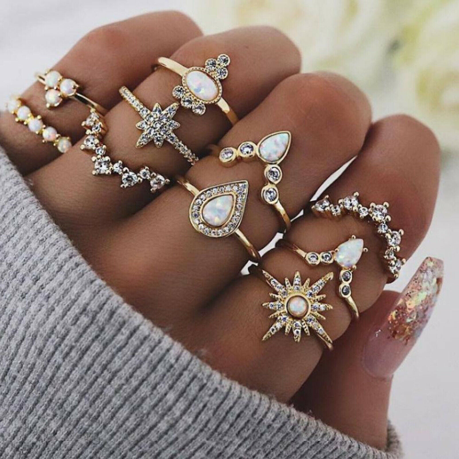 Mid Knuckle Finger Joint Rings Women Girl Ring Set Thin Ring Wedding Jewelry