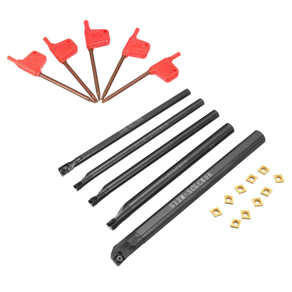 5pcs 6/7/8/10/12mm Boring Bar Tunring Tool Holder With Carbide Inserts