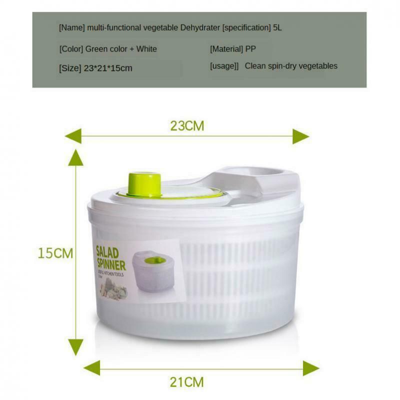 1pc 5L Salad Spinner Quick Dry Anti-Wobble Tech Multi-Use Crisper Shaker