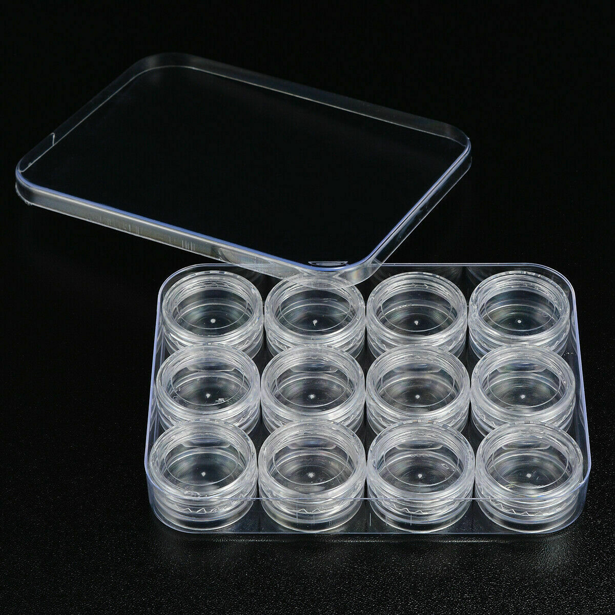 12Pcs Clear Plastic Case Bead Containers Round Small Jewelry Bead Storage Box