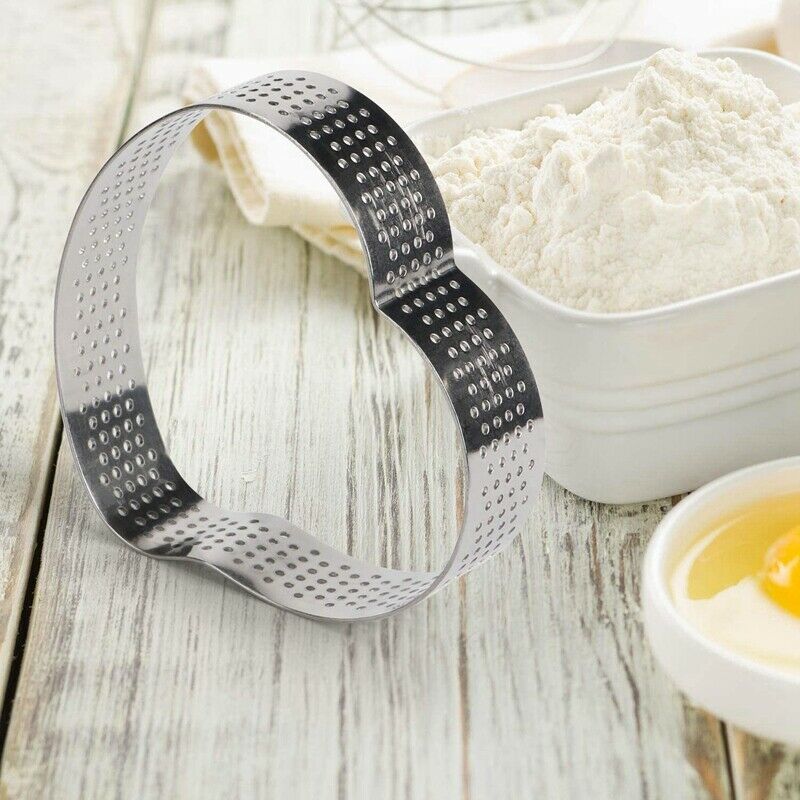 6 Pcs Stainless Steel Porous Tart  Bottom Tower Pie Cake Mould Baking Tools,H1V5