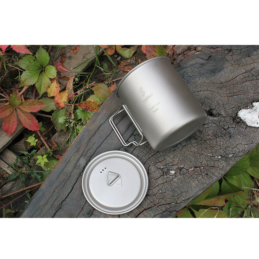 Prettyia Titanium 750ml Cooking Pot Hanging Stockpot Camping Hiking Tea Cup