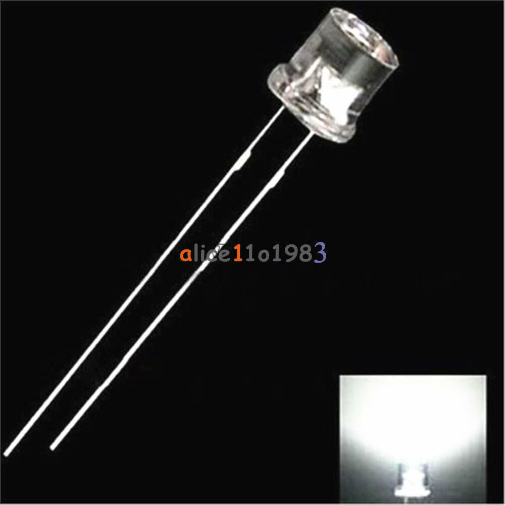 200PCS 5MM 2Pin Flat Top White LED Wide Angle Flat Head Light Lamp