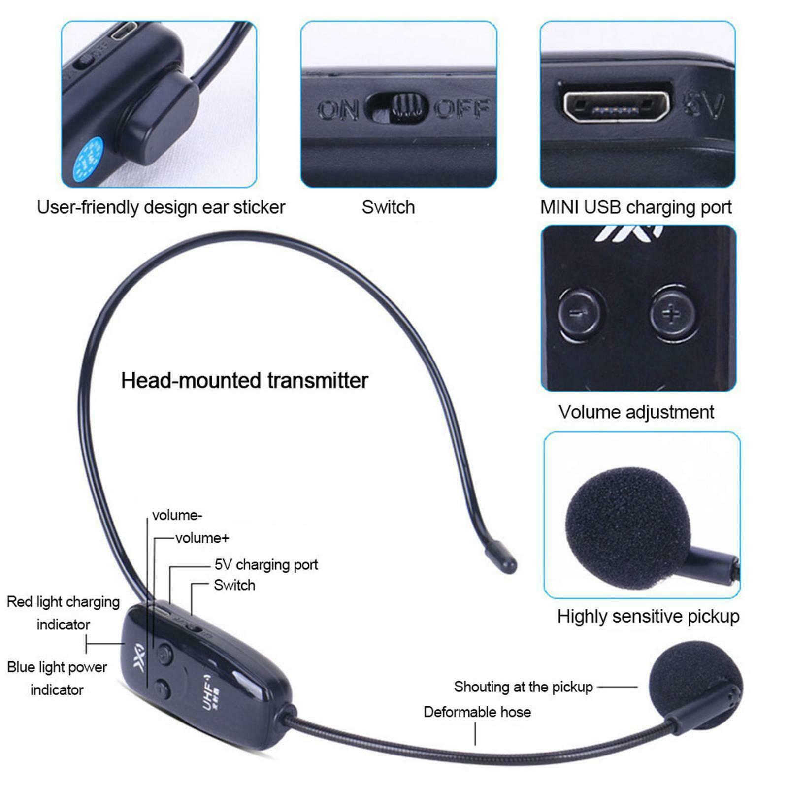 Microphone Headset System Head Mounted Call Center Mic Transmitter Amplifier