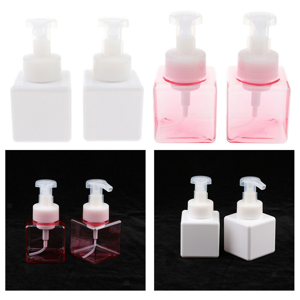 Pack of 4 250ml Square Foam Lotion Liquid Soap Pump Bottles White+Pink
