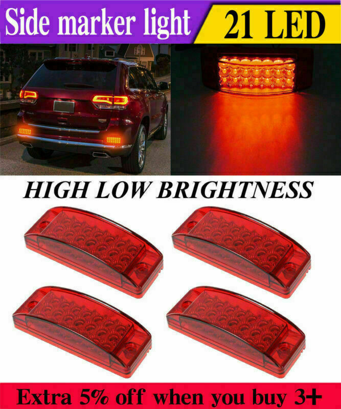 4x 6" Red 21 LED Side Marker Clearance Tail Lights for Trailer Truck Camper 12V