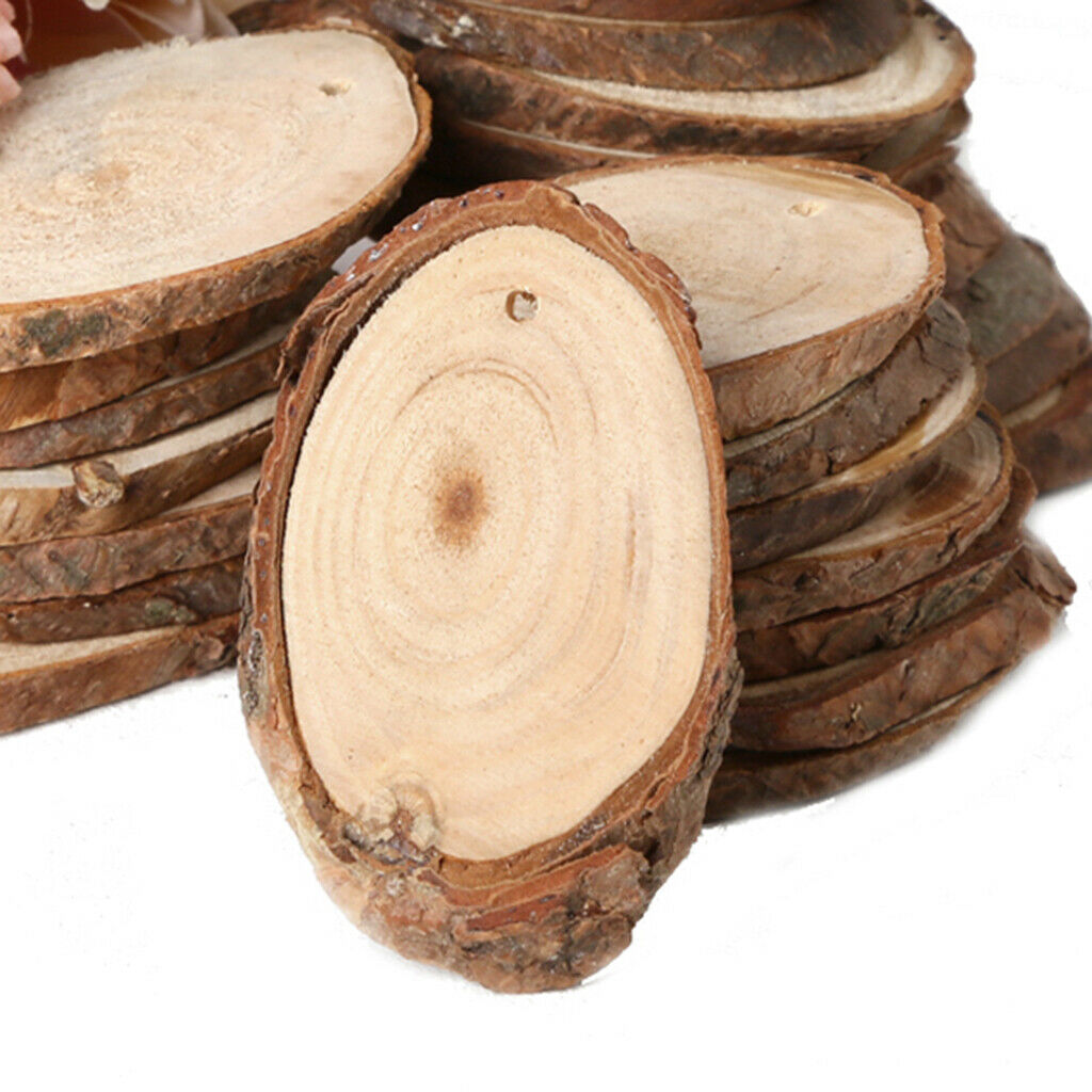 Unfinished Wood Slices - 25 Count Ellipse Natural Rustic Wood Circles, Wooden